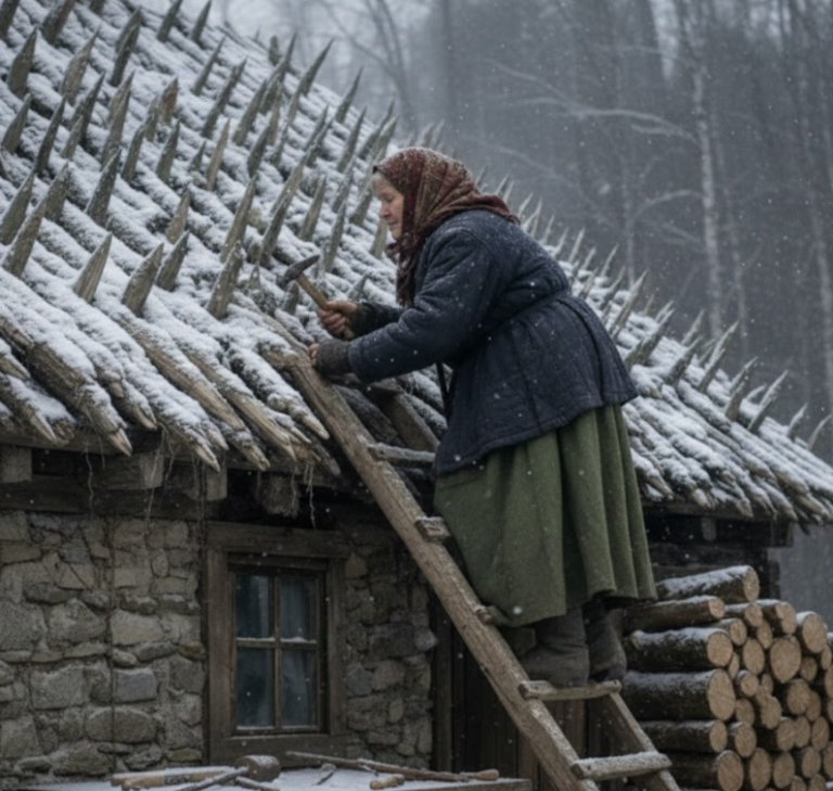 O bătrână a petrecut tot vara și toamna instalând țepe ascuțite de lemn pe acoperișul casei ei. Vecinii zâmbeau — până a venit iarna.